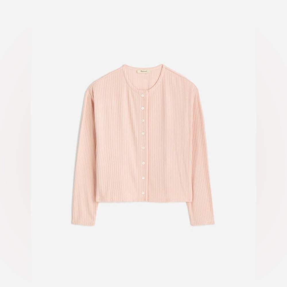 Madewell Pale Blush Pink Relaxed Button- Front Cardigan Knit Top size XS EUC - Picture 4 of 12